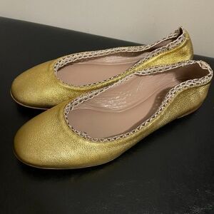 Authentic Chloe Lambskin Leather Ballet Flat, Metallic Gold